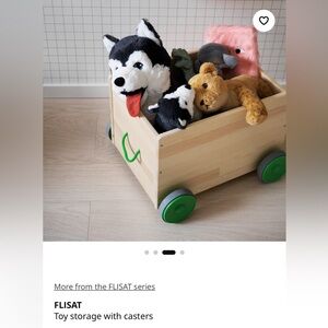 Storage IKEA Wooden Toy Box Cart with Green Wheels and Rope Handle